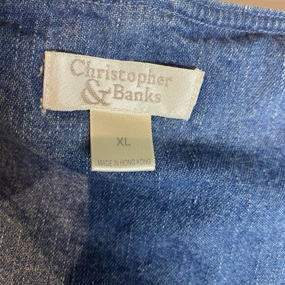 Vtg Christopher & Banks Womens Jumper Dress Denim Embroidery Snowman Y2K  XL - Picture 4 of 9